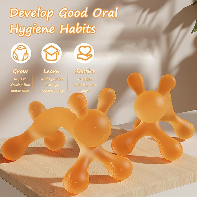 WAJIAYON Easter Bunny 2 Pack Amber Oil Baby Teething Toys for Babies,Silicone Baby teethers for Babies 3-6 Months,Freezer BPA Free Soft and Textured Chew Infant Toys Easter Gifts for Boys and Girls