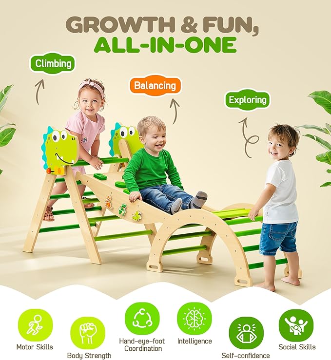 Pikler Triangle Climbing Set - 11-in-1 Foldable Indoor Jungle Gym for Toddler 1.8M-7Y, Baby Climbing Toys, Montessori Climber Gifts, Wooden Climbing Playground for Playroom & Nursery