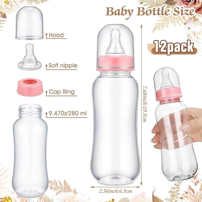 TrelaCo Cool Baby Shower Games Wooden Bottle Chug Sign Boho Theme Gift Sets and 12 Pcs Baby Bottle Shower Favor for Pampas Games Gender Reveal (Boho Pampas)