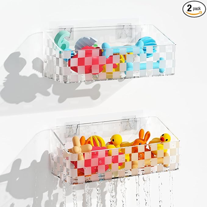 Natheeph Bath Toy Storage Holder, 2 Pack Large Capacity Bath Toy Organizer for Tub Clear Baby Bathtub Toy Storage Multi Use Shower Caddy for Bathroom, Bedroom & More