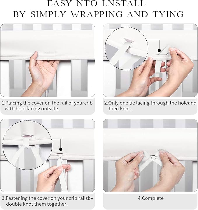 3 in 1 Crib Rail Covers for Teething,Soft Breathable Anti-Collision Crib Teething Rail Cover Edge Protector Strip(2025 New) (4pc-White)