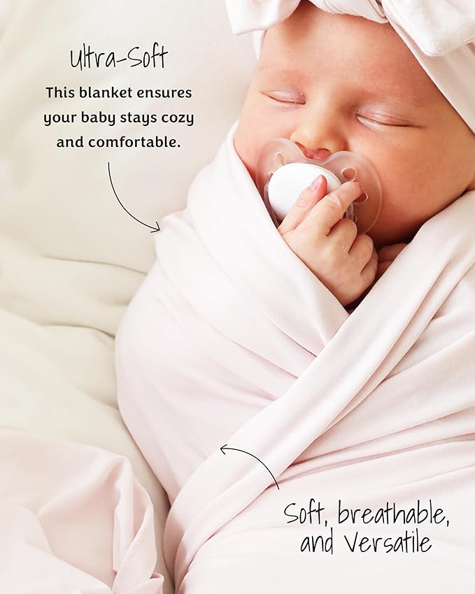 Caden Lane Baby Swaddle & Receiving Blanket, Soft, Breathable & Temperature-Regulating Bamboo Viscose Fabric for Swaddling Newborns, Gender Neutral Infant Blanket for Boys & Girls, Pale Pink