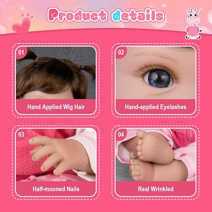 Aori Reborn Baby Girl Dolls - 22 Inch Realistic Lifelike Newborn - Handmade Soft Vinyl Girl Doll with Feeding Accessories | Weighted Cuddly Baby Toddler Gift Set for Kids 3+