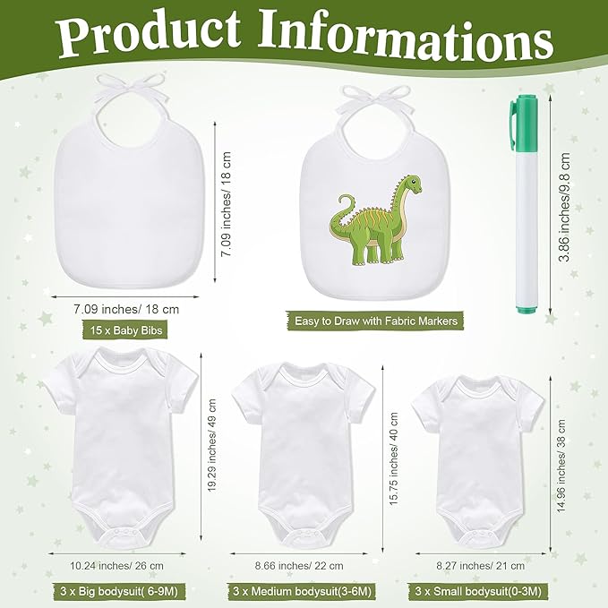 Roowest 35 Pcs Baby Shower Bibs Games Design Wooden Baby Shower Party Game Sign DIY Bodysuit Sign 15 White Blank Feeder Bibs 9 Newborn Bodysuit 10 Markers for Boys Girls(Jungle)