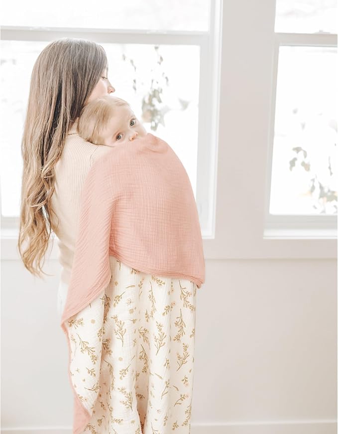 Konssy Muslin Baby Blankets for Girls Boys, 100% Cotton Crib Blanket for Infant Toddler, Super Soft and Lightweight Nursery Swaddling Wrap 40"x36" (Floral)