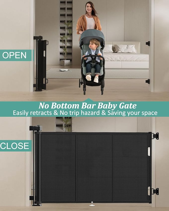 Upgraded 71" Retractable Baby Gates with Reinforced Strip Design to Prevent Crawling Through, 34" Tall Retractable Dog Gate, 6 FT Retractable Gates for Stairs, Doorways, Hallways