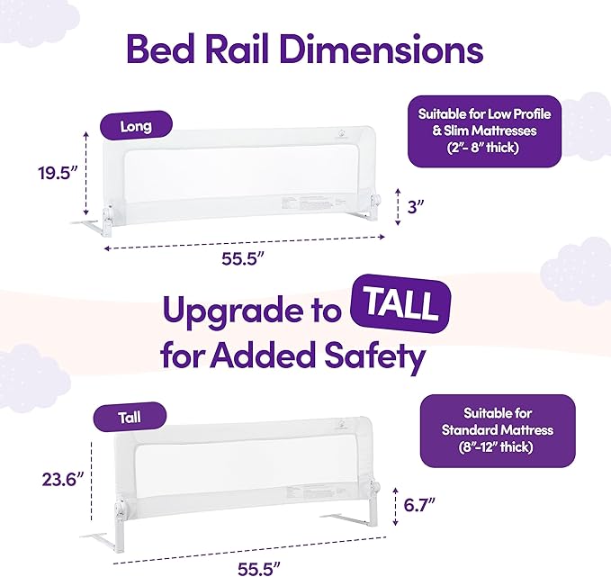 ComfyBumpy 1-Pack Bed Rail for Toddlers 55.5" L x 19.5" H | Toddler Bed Rails for Twin, Full, Queen & King Mattress Size | Swing Down Rail Guard | Mattress Side Rail for Kids | White