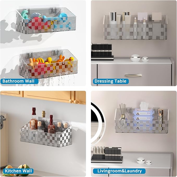 Natheeph Bath Toy Storage Holder, 2 Pack Large Capacity Bath Toy Organizer for Tub Clear Baby Bathtub Toy Storage Multi Use Shower Caddy for Bathroom, Bedroom & More (Grey)
