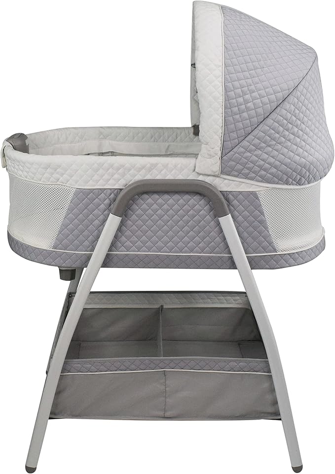 Journey 2-in-1 Convertible Infant Bassinet, Classic Design Baby Crib Sleeper with Storage, Comforting Vibrations, Soothing Lullabies, and Nature Noises (Soft Grey)