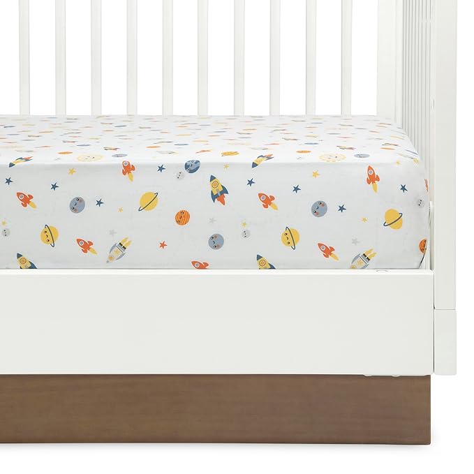 Delta Children Fitted Crib Sheets for Girls and Boys - Crib Sheet for Standard Crib and Toddler Mattresses - 28x52 Inch (Pack of 2), Space Exploration