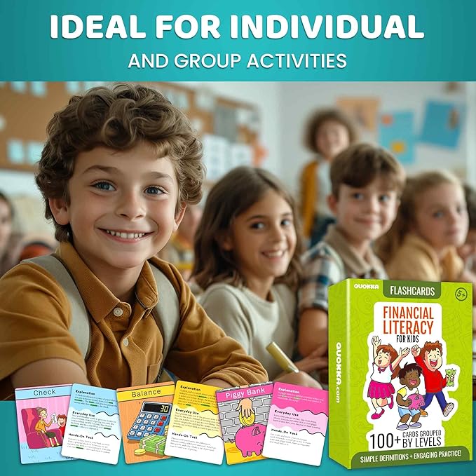 QUOKKA Financial Literacy Flash Cards for Teens – 110 Cards Teaching Kis About Money Management, Budgeting, Savings – Easy Money Games for Kids Ages 12+ – Fun Financial Literacy Games and Learning