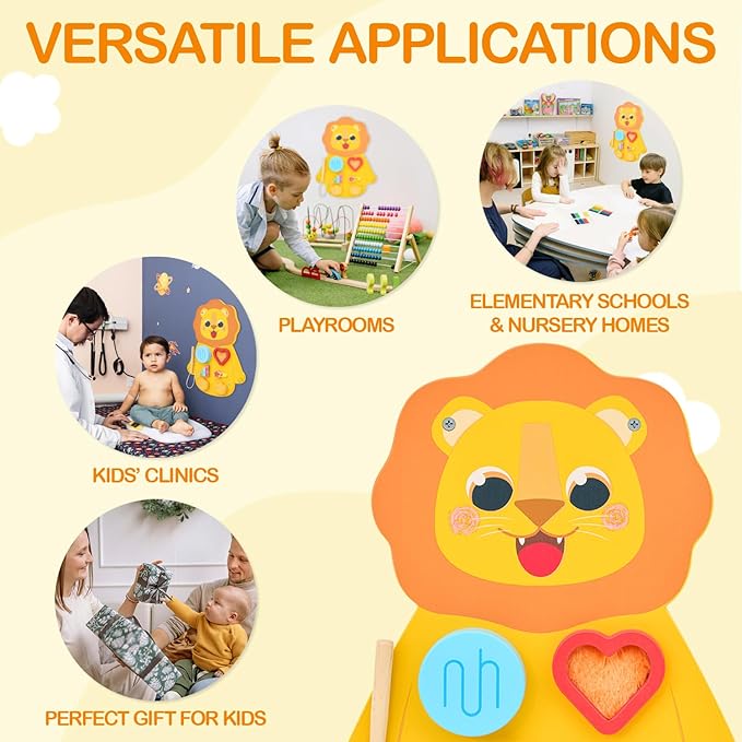 Monläurd® Wooden Lion Sensory Wall Toy, Busy Board for Toddlers, Montessori Sensory Wall Panel for Kids, Ideal for Classroom, Playroom & Daycare, Wall Activity Board