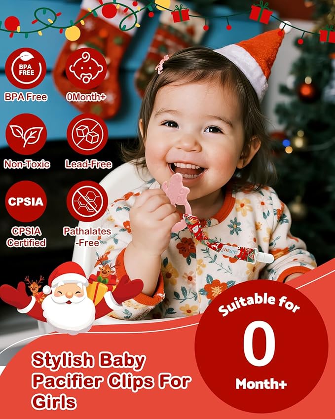 ALVABABY Pacifier Clip 8 Pack Binky Paci Clip Holder Leashes for Newborn Baby Boys Girls Christmas 8DBP03-DA