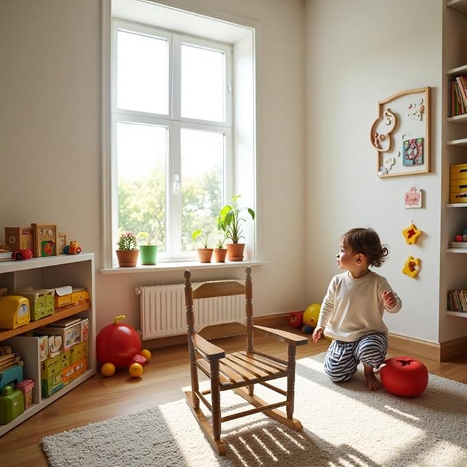 Child Rocking Chair for 3-6 Small Baby Kids Wooden Outdoor Furniture Indoor Living Room Lounge Bedroom Porch Patio Outside Brown
