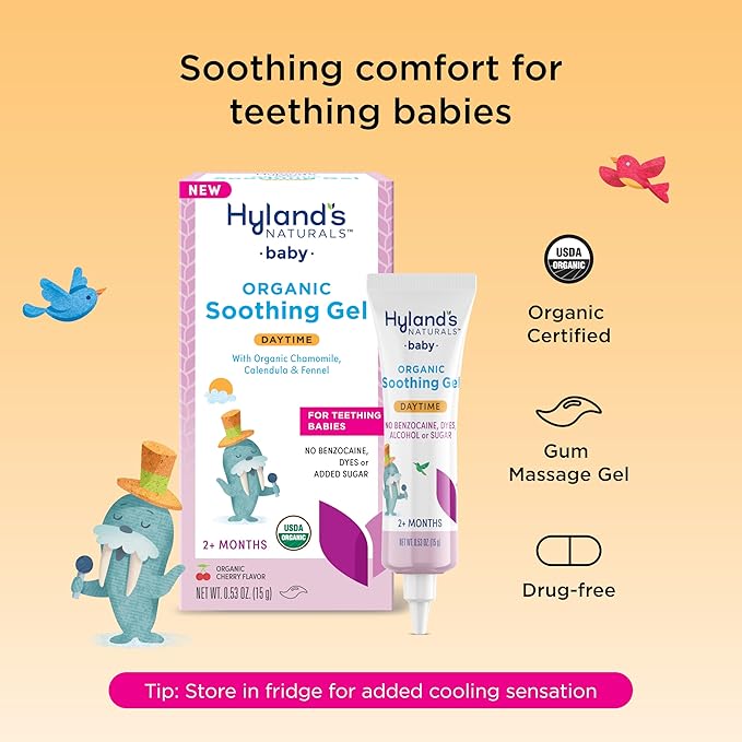 Hyland's Baby Organic Day Oral Soothing Gel, with Chamomile, Calendula, and Fennel, Cooling Gel for Oral Discomfort, Easy-to-Apply, Ages 2 Months and Up, 0.53 Ounce