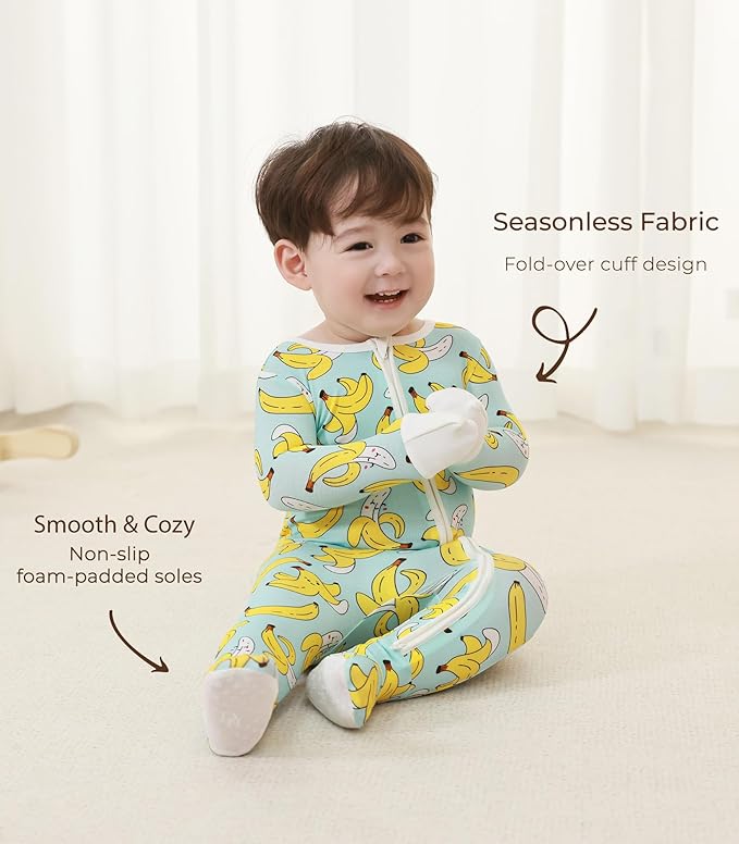 Baby Boys Girls Romper-Viscose Made from Bamboo, Long Sleeve Jumpsuits Soft Footless Rompers, Unisex