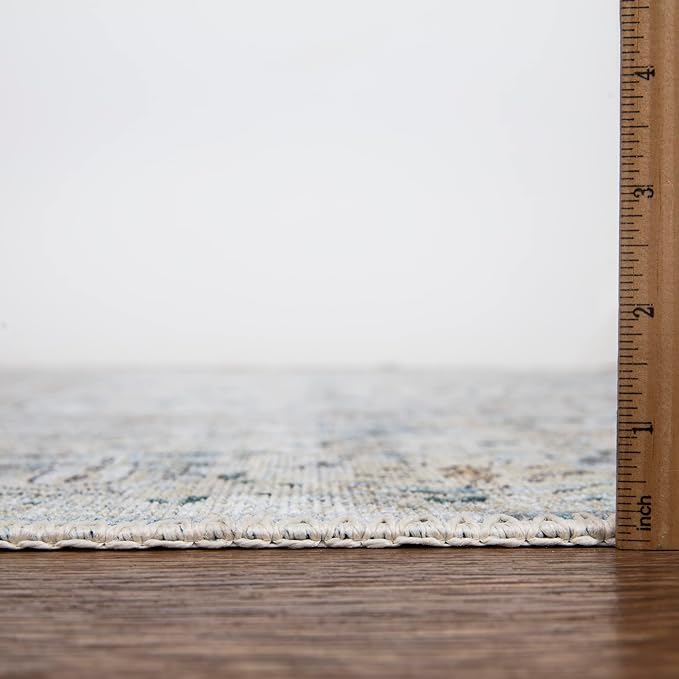 Bloom Rugs Washable Non-Slip 7 ft Runner - Cream/Light Blue/Teal Traditional Medallion Runner for Entryway, Hallway, Bathroom, and Kitchen - Exact Size: 2.5' x 7'