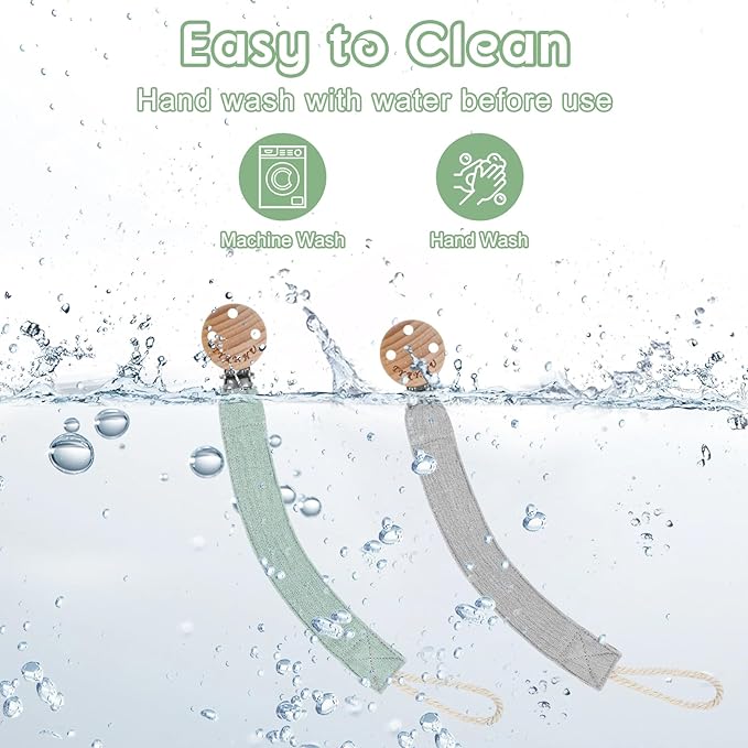 TYRY.HU Ribbon Pacifier Clip Holder,2 Pack Binky Paci Holder Clips, Pacifier Leash for Baby Boys and Girls, Soft Webbing Strap Universal Fits for Most Pacifier, Styles & Teethers Toys(Grey, Green)