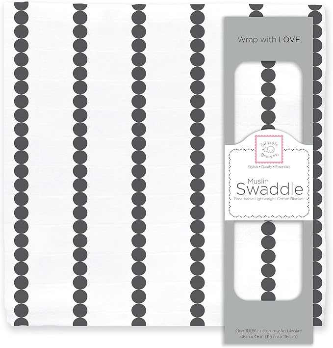 SwaddleDesigns Cotton Muslin Swaddle Blanket, Receiving Blanket for Baby Boys & Girls, Best Registry Gift, 46x46 inches, Bumpkin, Black
