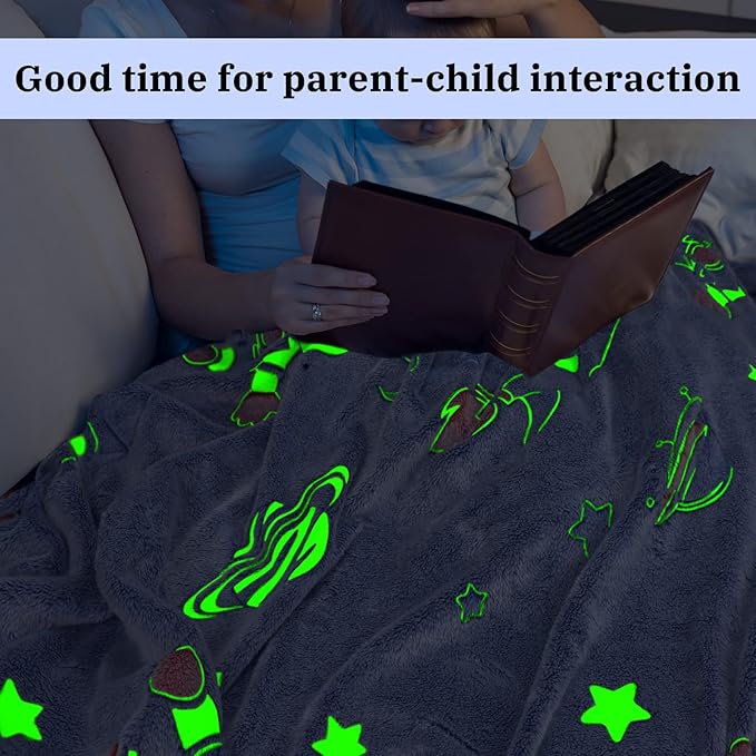 Glow in The Dark Blanket Stars Throw Blanket Birthday Gifts for Kids Soft Cozy Space Decor Blankets for Couch Bed Sofa Unique Gifts for Boys Girls Teens Planet Blanket 50"x60"