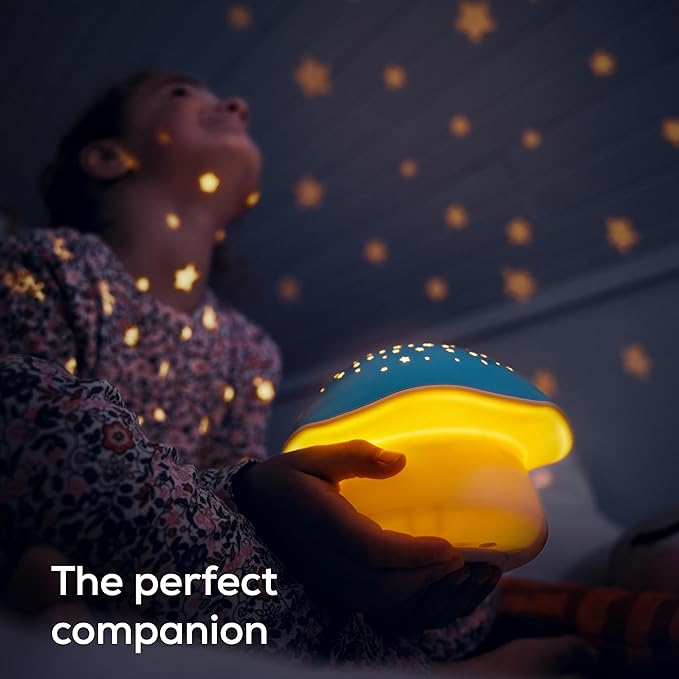 Angelcare Celeste Musical Mushroom Night Light Baby Projector - Sleep Soother with Adjustable Volume Lullabies, White Noises, 3 Night Light Colors, and Cry Sensor Detector