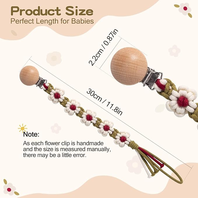 Pacifier Clip for Boys Girls Floral Daisy Macrame Paci Clip Pacifier Holder Leash Boho Wooden Clips Handmade Braided Cotton Unisex Baby Shower Birthday Gift Christmas Gift (Christma)