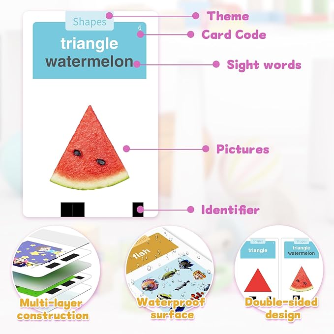 Toddlers Talking Flash Cards with American Accent & 288 Sight Words, Speech Therapy Toys for 1 2 3 4 5 6 Years Old Boys and Girls, Learning Montessori Sensory kit, Kids Birthday Gifts (Pink)