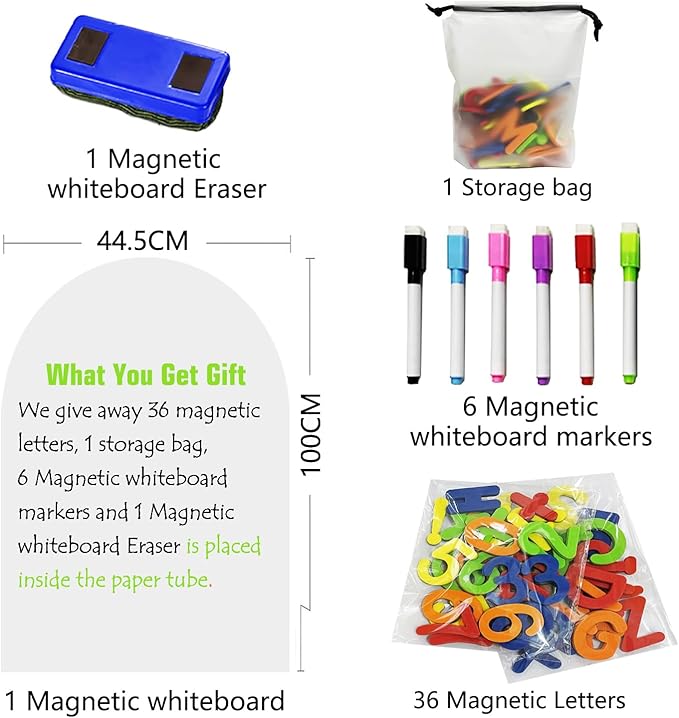 Magnetic Whiteboard Wall Arch Decal 39.3"x17.5" Adhesive Magnetic Dry Erase White Board Sticker with 36 Magnet Letter Removable Contact Paper Peel and Stick Whiteboard Wallpaper Roll