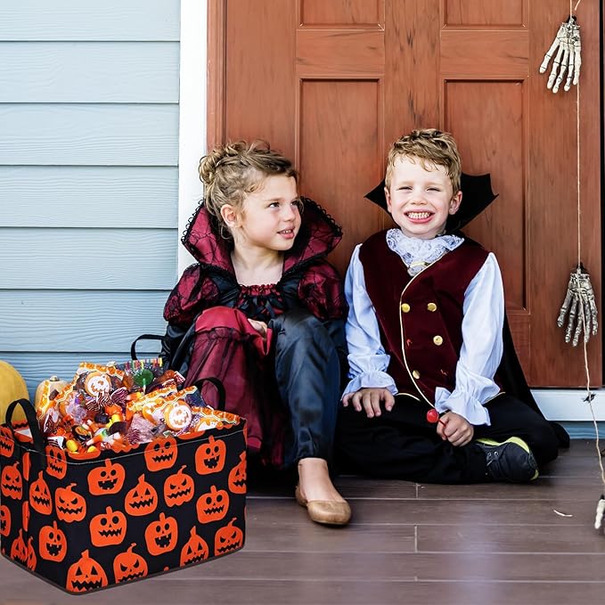 Pumpkin Halloween Party Basket, Collapsible Gift Storage Container for Kids' Toys and Clothes, Cute Organizer Box