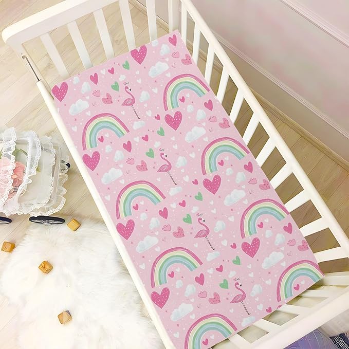 Cute Flamingo Crib Sheets for Neutral Bassinet Play Sheets,Sheets Toddler Bed Sheets for Baby Boys Girs 39 * 27 * 5in