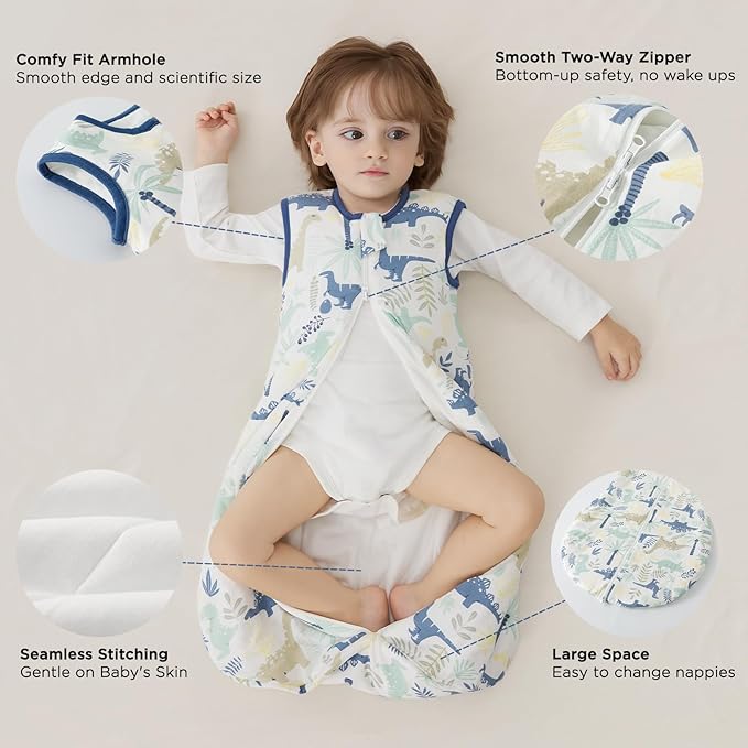 Duomiaomiao 1.5 TOG Baby Sleep Sack 100% Cotton Four Season Baby Wearable Blanket, Breathable Comfy Toddler Sleeping Sack