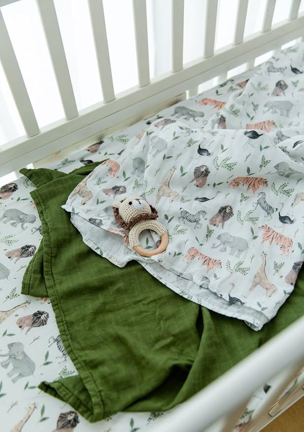 Little Jump Breathable Muslin Swaddle Blankets - 2 Pack Jungle & Green - Softest Baby Receiving Blankets for Boys and Girls (Jungle & Green)