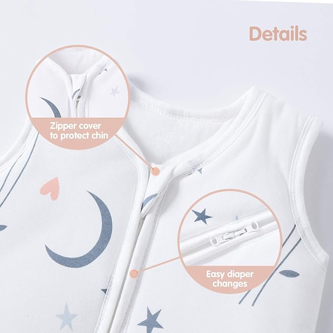 Mosebears Sleep Sack Baby Winter Wearable Blanket with 2-Way Zipper,2.5 TOG Cotton Sleep Sack Unisex (White Animal, 18-24 Months)