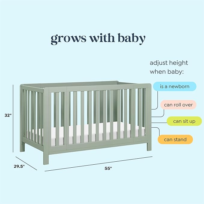 Carter's by DaVinci Colby Grow 6-in-1 Convertible Crib - Portable Bassinet, Full-Size Baby Crib w/Removable Wheels, Toddler Bed, Junior, Full-Size Bed, GREENGUARD Gold Certified, 4 Adjustable Heights
