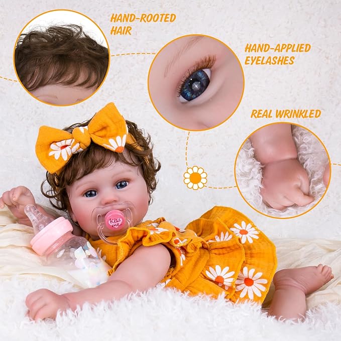 Aori Lifelike Reborn Baby Dolls - 20'' Realistic Laughing Newborn Baby Girl with Weighted Cloth Body and Hand-Rooted Hair, Reborn Doll Gift for Girls Kids Adults 3+