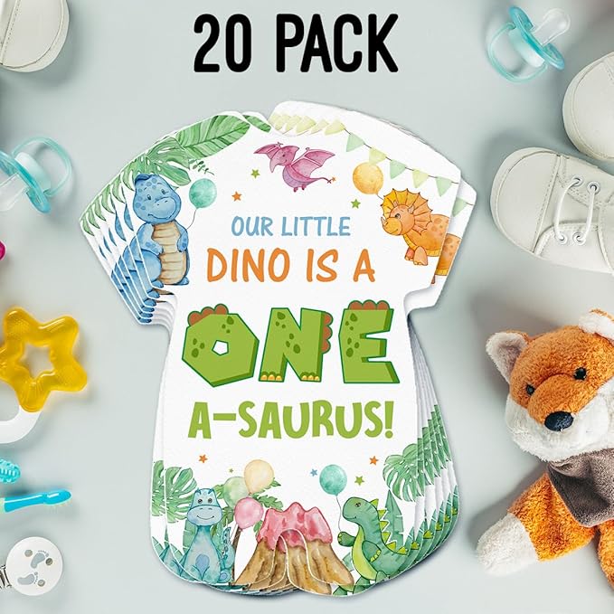 LyoGao Dinosaur 1st Birthday Invitations - Dino Party for Boy First Birthday Fill in Invites Cards With Envelopes (20 Pack)