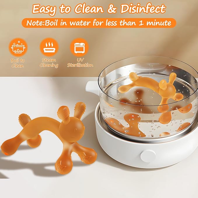 WAJIAYON Easter Bunny 2 Pack Amber Oil Baby Teething Toys for Babies,Silicone Baby teethers for Babies 3-6 Months,Freezer BPA Free Soft and Textured Chew Infant Toys Easter Gifts for Boys and Girls