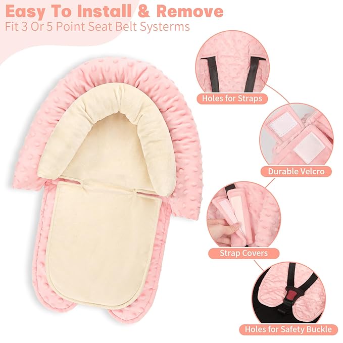 Infant Car Seat Insert, HNHUAMING Baby Car Seat Head & Body Support with 2 Strap Pads, Ultra Soft Newborn Preemie Carseat Insert Cushion for Girls Boys, Fits Car Seat, Stroller, Swing, Bouncer, Beige