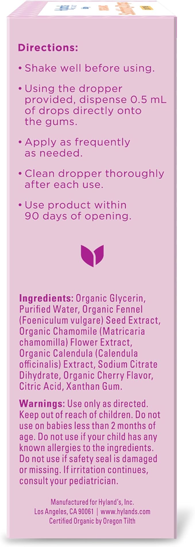 Hyland's Baby Organic Daytime Soothing Drops for Oral Discomfort, 1 oz, Ages 2 Months and up, Organic Cherry Flavor