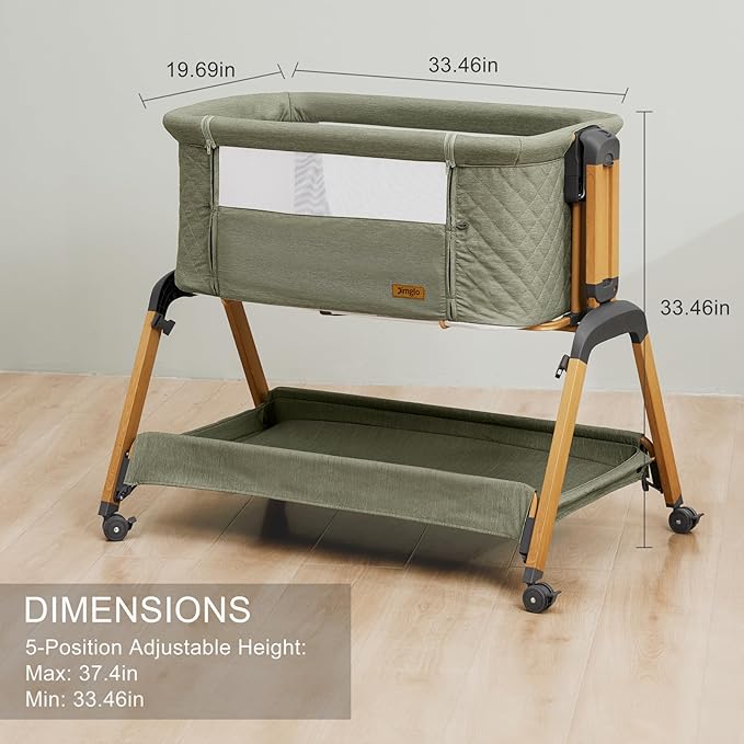 3 in 1 Baby Bassinet, Rocking Bassinets with Comfy Mattress and Wheels, Adjustable Height Bassinet Bedside Sleeper, Easy Folding Portable Crib for Newborn (Green)