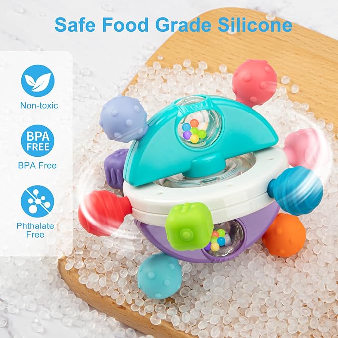 Baby Sensory Teething Toys, Montessori Baby Toys Teether, Silicone Teethers for Babies, Chew Toy for Babies 0-12 Months, Gifts for Newborn Infant Boys Girls 0-6 6-12 12-18 Months