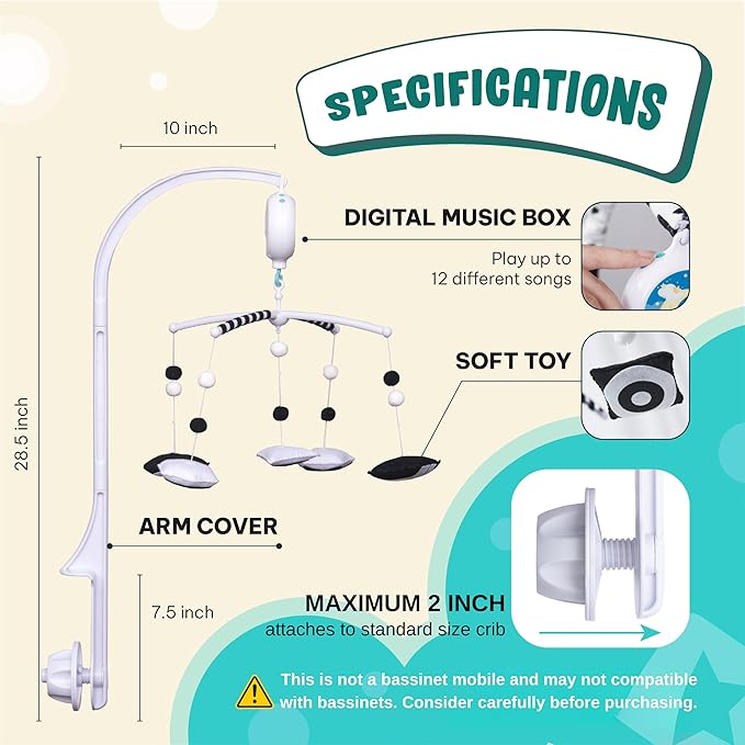EVERLOVE Montessori Mobile Baby for Crib (TINITIGIES) - Black and White Mobile Give Visual Stimulation to Engage Your Newborn - Baby Crib Mobile for Boys & Girls - Baby Mobile for Crib