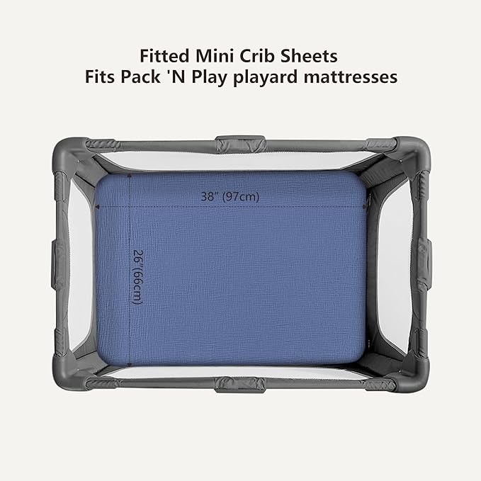 Bearmoss Muslin Mini Crib Sheets for Pack N Play Mattress - 100% Cotton - 38"x26" Soft Breathable Playard Baby Crib Sheets Neutral for Boys Girls - 2 Pack (Blue Crescent)