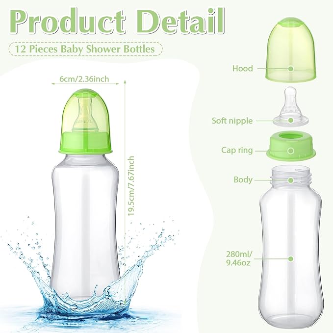 TrelaCo Cool Baby Shower Games Sets 12 Pcs Feeding Bottles with 1 Bottle Chug Sign for Gender Reveal Baby Shower Party Favors Decoration Games(Leaves,Green)