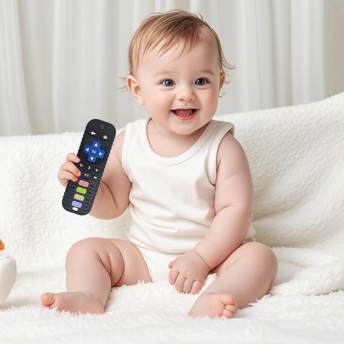 Teething Toys, Food Grade Silicone Teether for Babies 3 6 12 18 Months, TV Remote Control Shaped Baby Teether Toys Chew Toys for Infants, BPA Free, for Baby Gum Relief