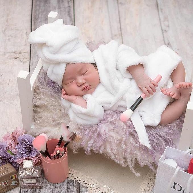 M&G House Newborn Photography Props - Bathrobe Outfits for Baby Photoshoots - Girl Baby Robe - Newborn Costume - White (0-6 Months)