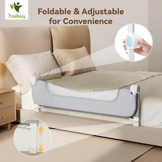 Reinforced Bed Rail for Toddlers – 47’’ Long Safety Guard with Thickened Material, Adjustable & Folding Bed Rails for Twin, Full, Queen, King Beds