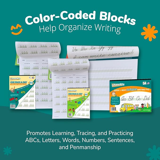 Best value Channie’s Visual Math, Handwriting, and Cursive Bonus Pack of 5 Separate Workbooks, Grades 1st – 3rd, With FREE Alphabet Card - Learning Workbook for Homeschool and After School