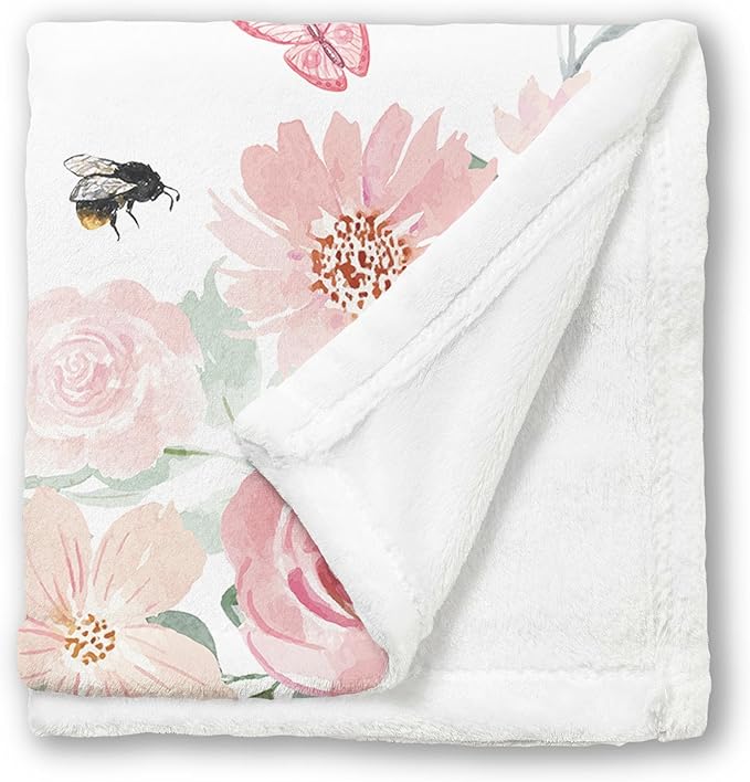 Arteaga Personalized Baby Blanket for Girls, Customized Floral Rose Blanket for Newborn, Super Soft Plush Fleece, 30''x40''