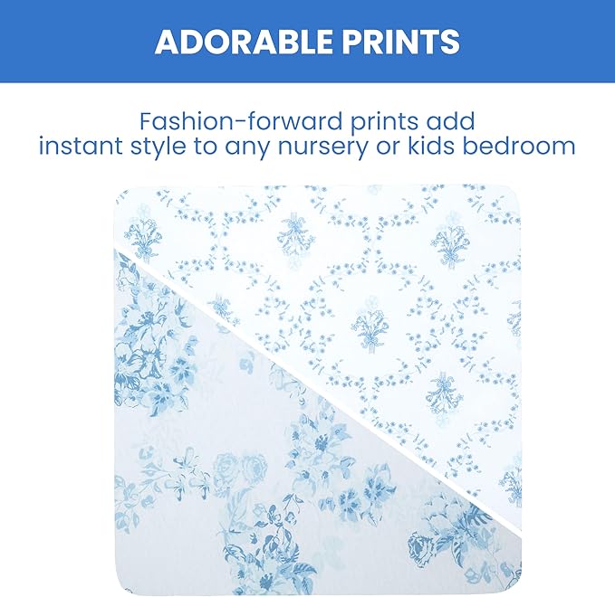 Delta Children Fitted Crib Sheets for Girls and Boys - 100% Organic Cotton Crib Sheet for Standard Crib and Toddler Mattresses - 28x52 Inch - GOTS Certified (Pack of 2), Blue Botanicals